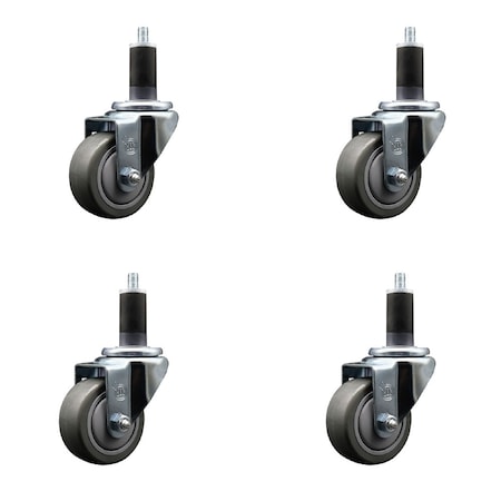 Service Caster 3'' SS Gray Poly Wheel Swivel 1-1/4'' Expanding Stem Caster Set, 4PK SCC-SSEX20S314-PPUB-114-4